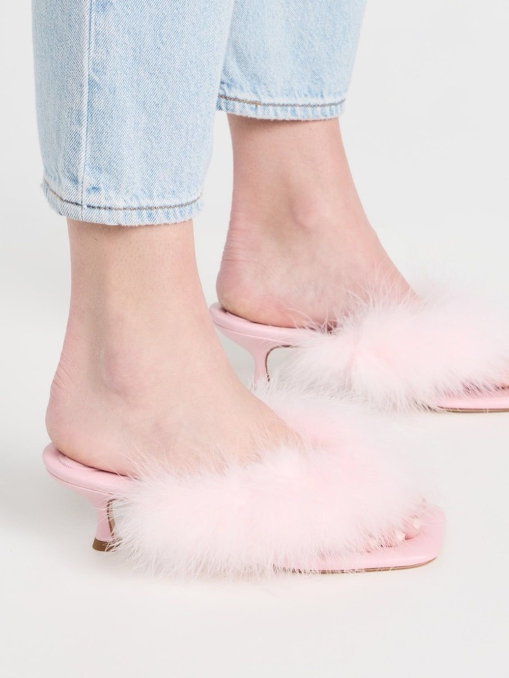 SLEEPER Pom Kitten Heel Mules in Light Pink Size EU 40